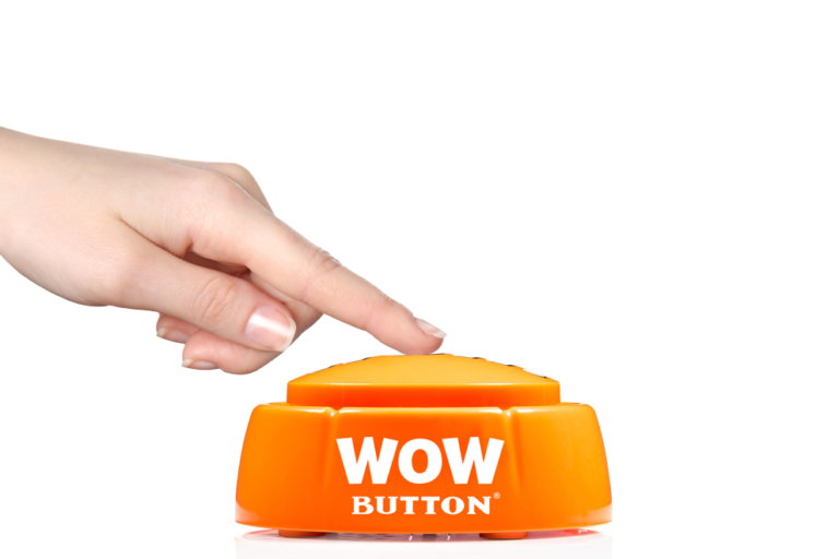 Press The Orange WOW Button novelty talking desk toy for epic voices